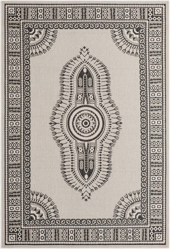 6' x 9' Bainbridge · Border Outdoor Rug, white and black