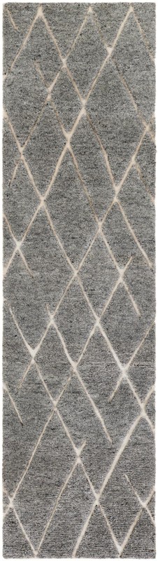 Geary · Diamond trellis Wool Rug, gray and ivory