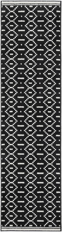 2' 7 x 10' Rankin · Geometric diamond rug, black and ivory