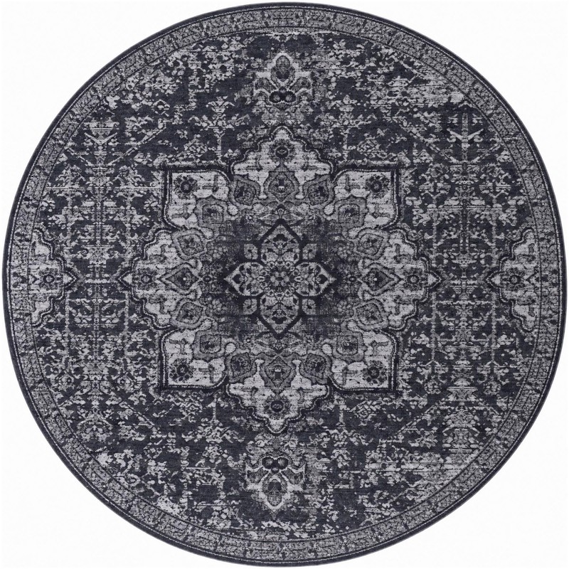 10' 6 x 10' 6 Rideout · Distressed medallion rug, charcoal and gray