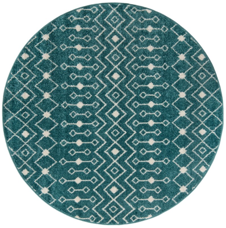 6' x 6' Boswell · Geometric trellis rug, turquoise and ivory