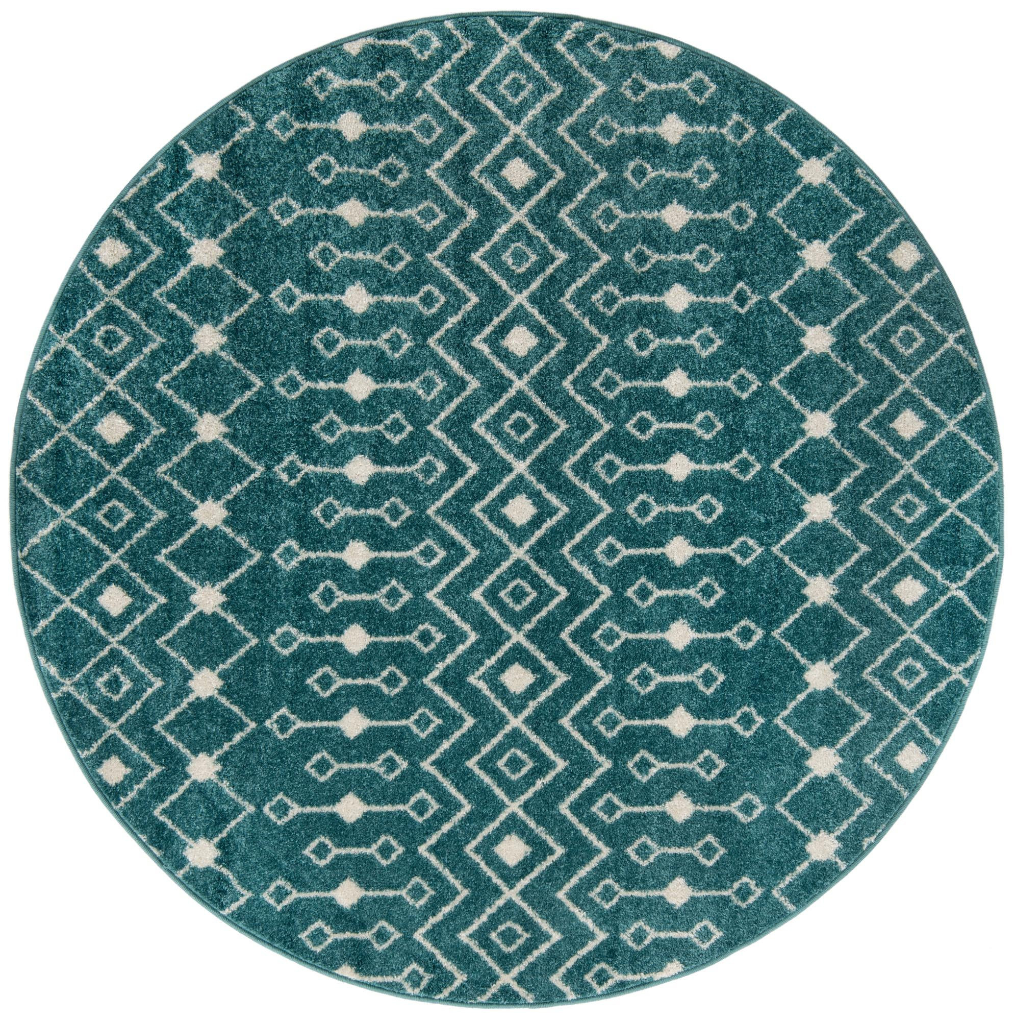 6' x 6' Boswell · Geometric trellis rug, turquoise and ivory