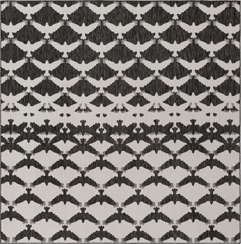 Wayland · Bird tessellation Outdoor Rug, black and white