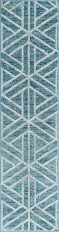 2' x 8' Norwood · Geometric trellis rug, blue and ivory