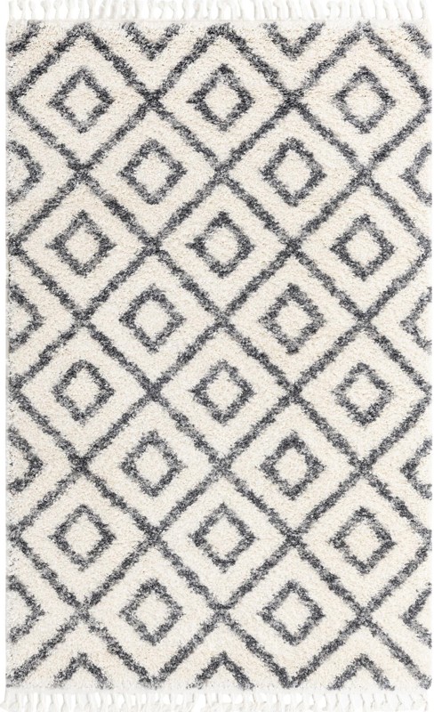 5' x 8' Tunstall · Diamond lattice Shag Rug, ivory and gray