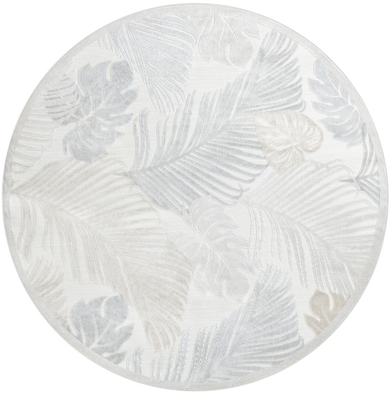 Adirondack · Tropical leaf Outdoor Rug, gray and ivory