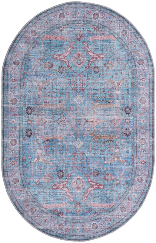 Mayfield · Distressed floral Washable Rug, blue and rust