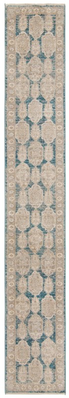 2' x 13' Pullman · Distressed medallion rug, blue and beige