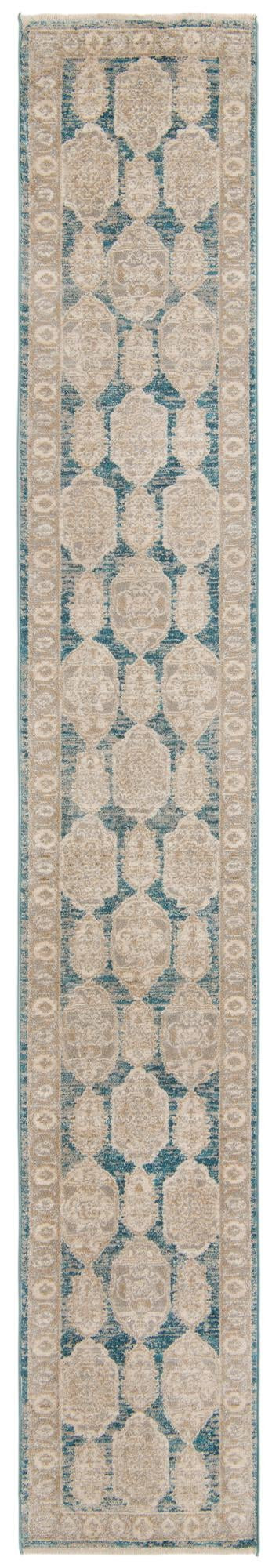 2' x 13' Pullman · Distressed medallion rug, blue and beige