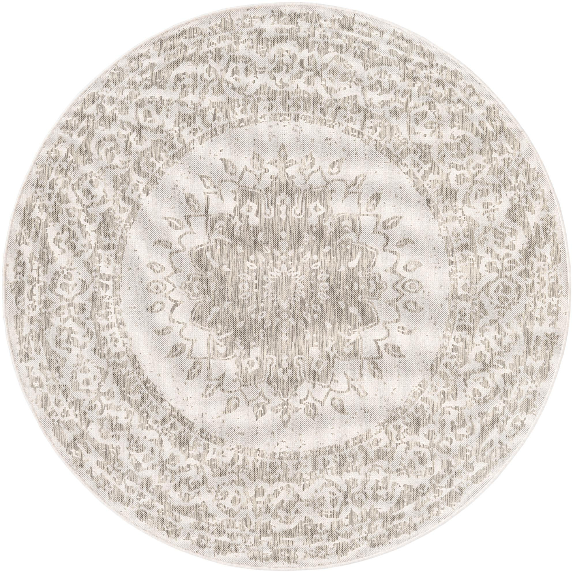 6' x 6' Royce · Faded medallion Outdoor Rug, gray and cream