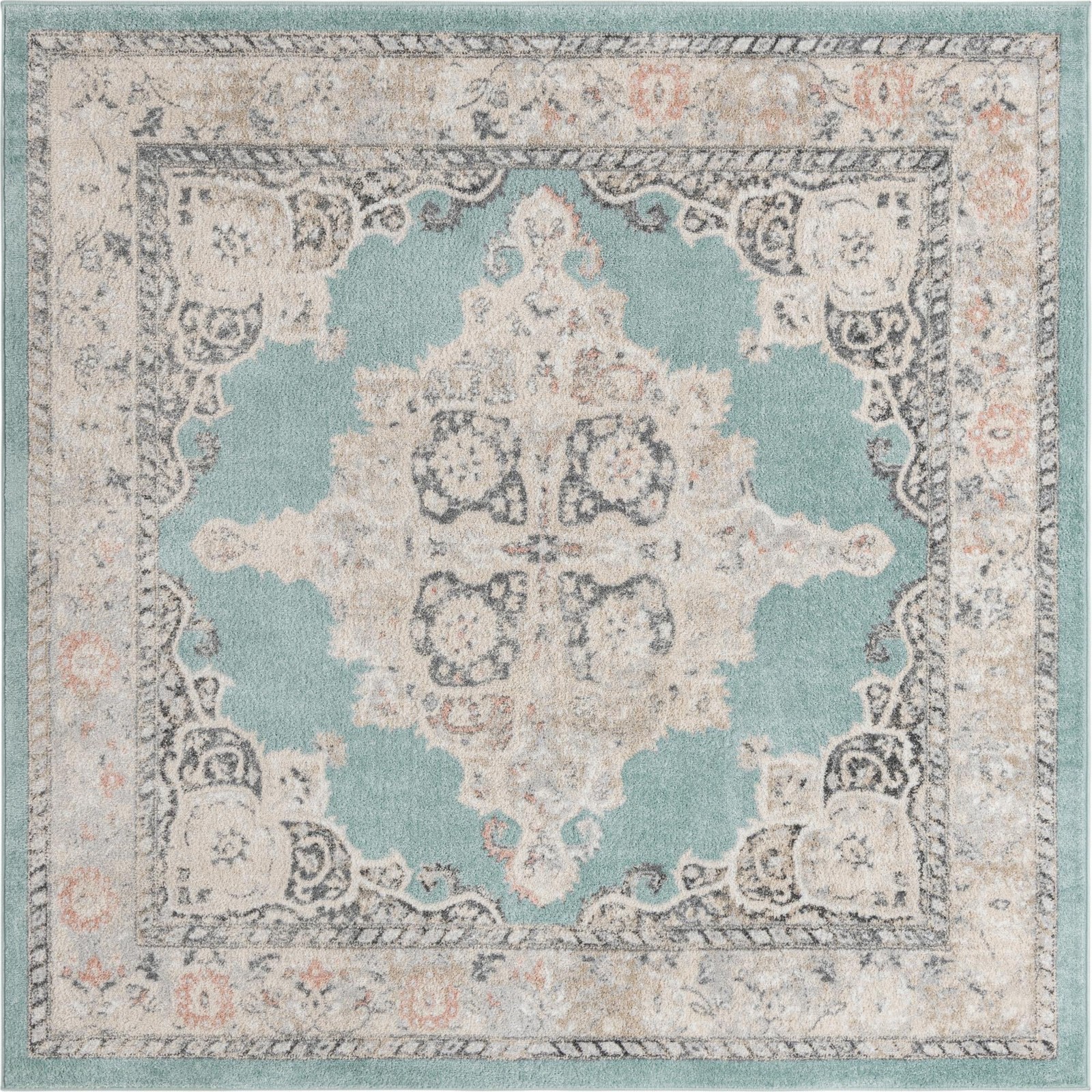7' 10 x 7' 10 Selby · Border rug, aqua