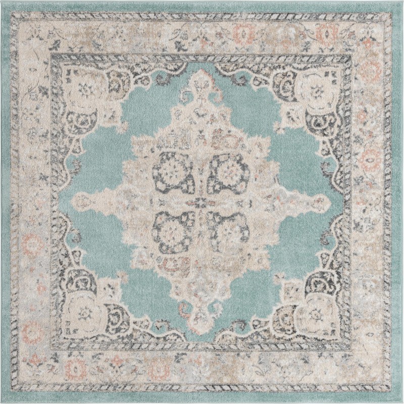 7' 10 x 7' 10 Selby · Border rug, aqua