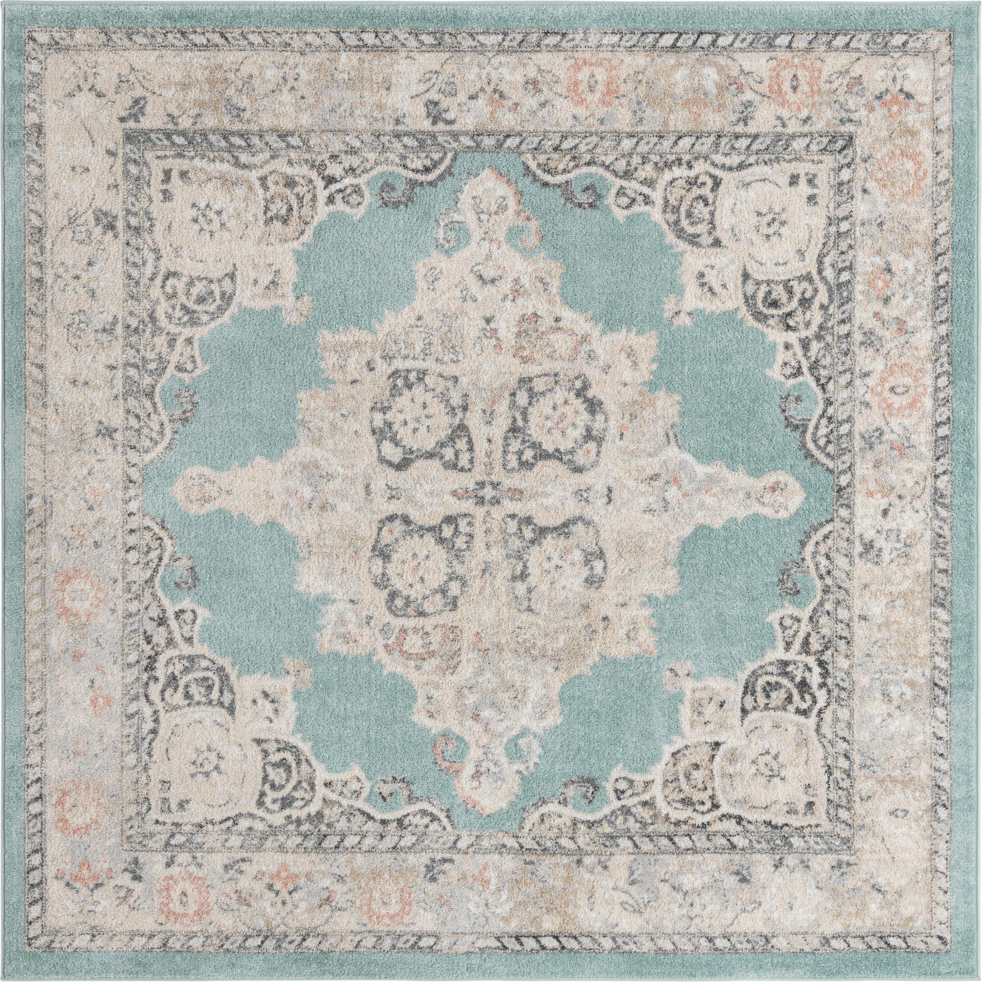 7' 10 x 7' 10 Selby · Border rug, aqua