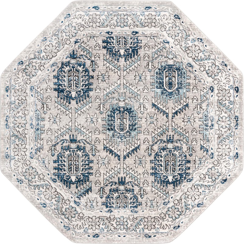 7' x 7' Bozeman · Tribal medallion rug, gray and blue
