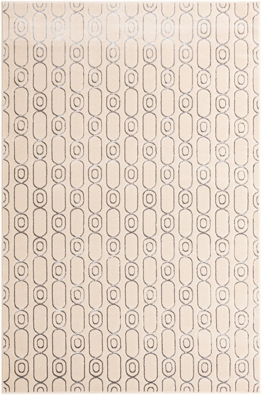 6' x 9' Renwick · Geometric rug, white and silver