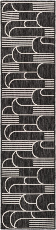 2' x 8' Prudence · Geometric Outdoor Rug, black and white