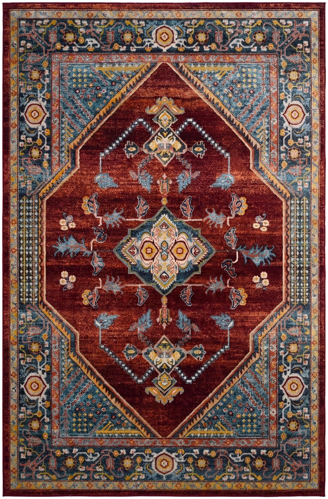 6' x 9' Murray · Medallion Washable Rug, burgundy and blue
