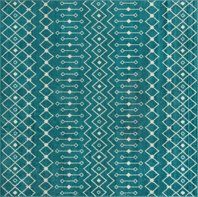10' x 10' Boswell · Geometric trellis rug, turquoise and ivory