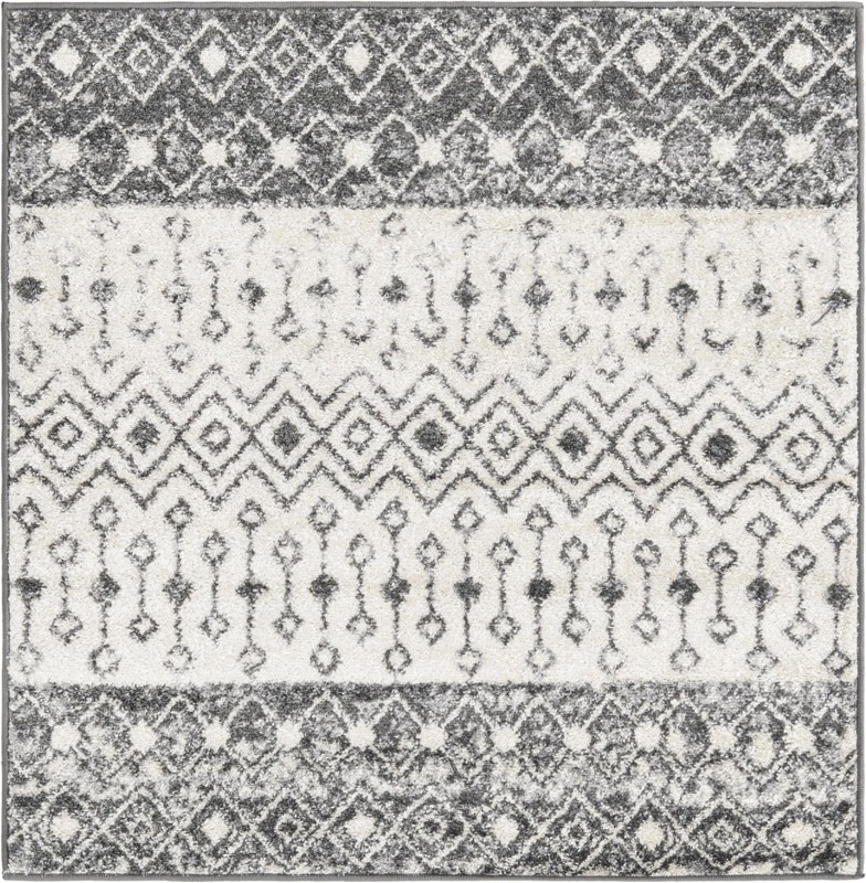 4' x 4' Vernon · Geometric tribal rug, gray and ivory