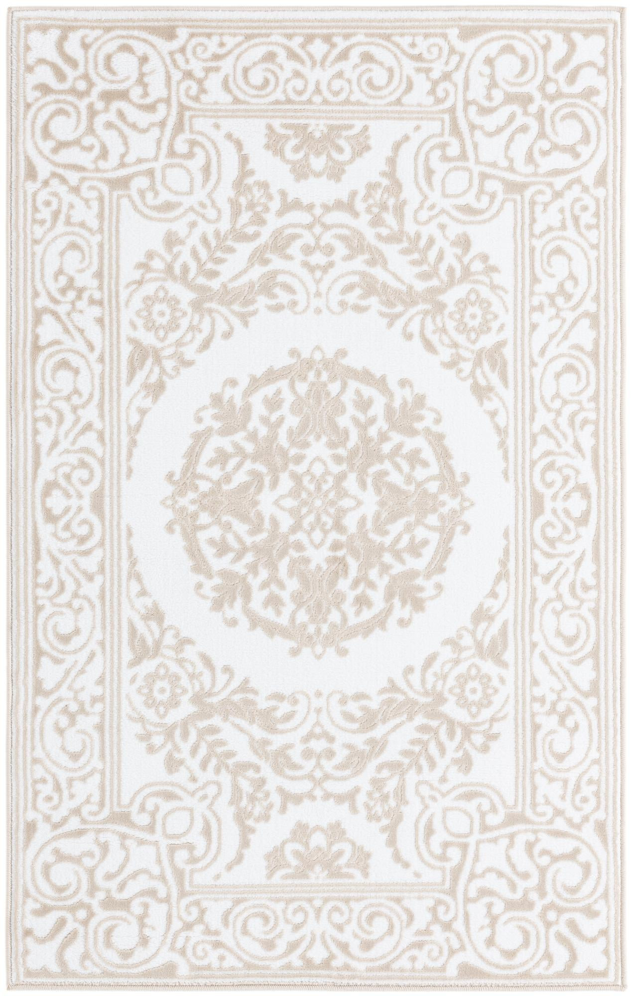 3' 3 x 5' 3 Thistle · Medallion rug, white and beige