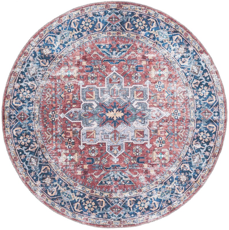 Tatlock · Distressed medallion Washable Rug, rust and blue