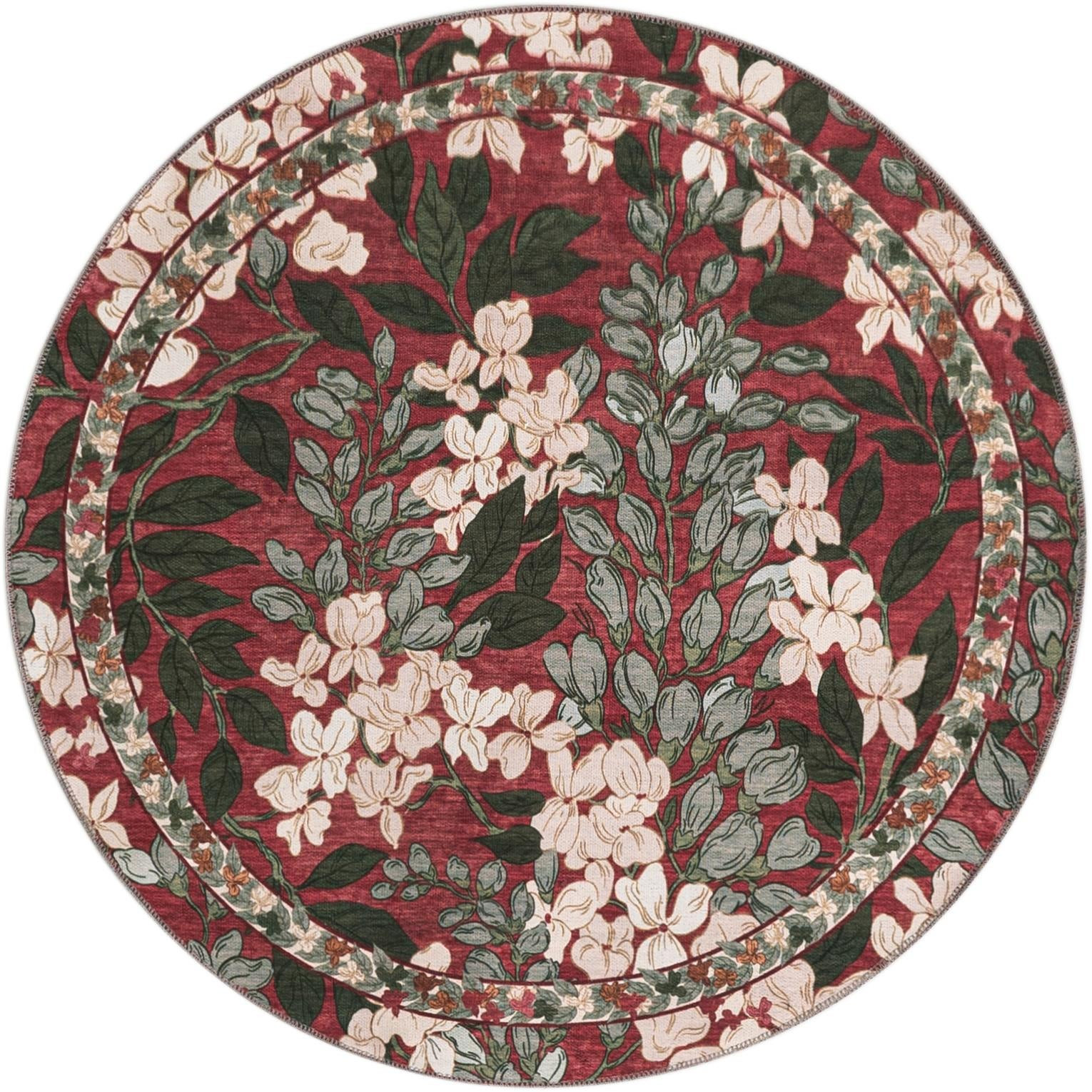 4' x 4' Hanson · Floral rug, coral and green