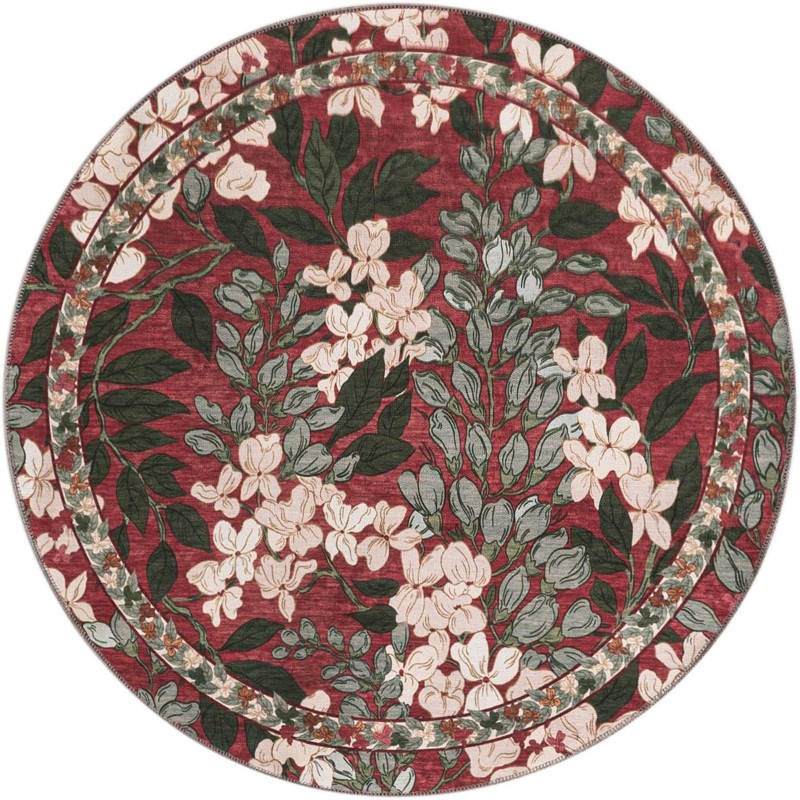 4' x 4' Hanson · Floral rug, coral and green
