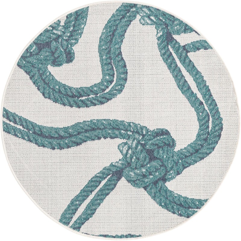 Calder · Nautical rope Outdoor Rug, teal and ivory