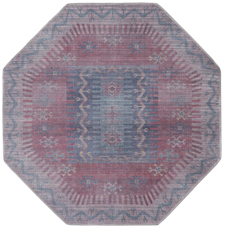 5' 3 x 5' 3 Paige · Tribal geometric Washable Rug, blue and red