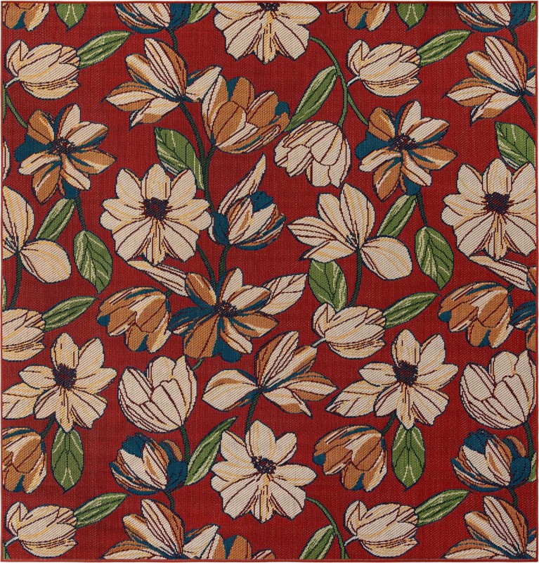 Lyndon · Floral / botanical Outdoor Rug, rust red