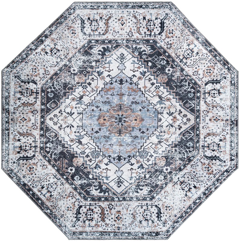 7' 1 x 7' 1 Trillium · Medallion rug, charcoal and light blue