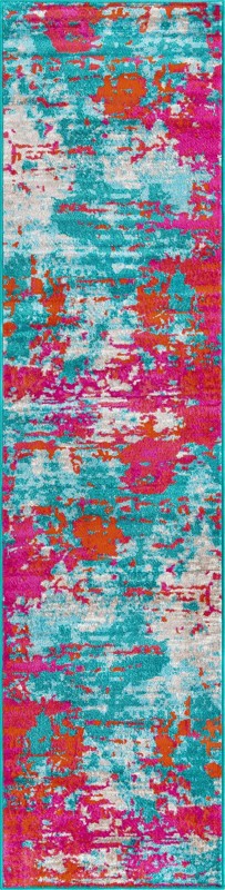 3' x 12' Farnham · Abstract rug, turquoise and pink