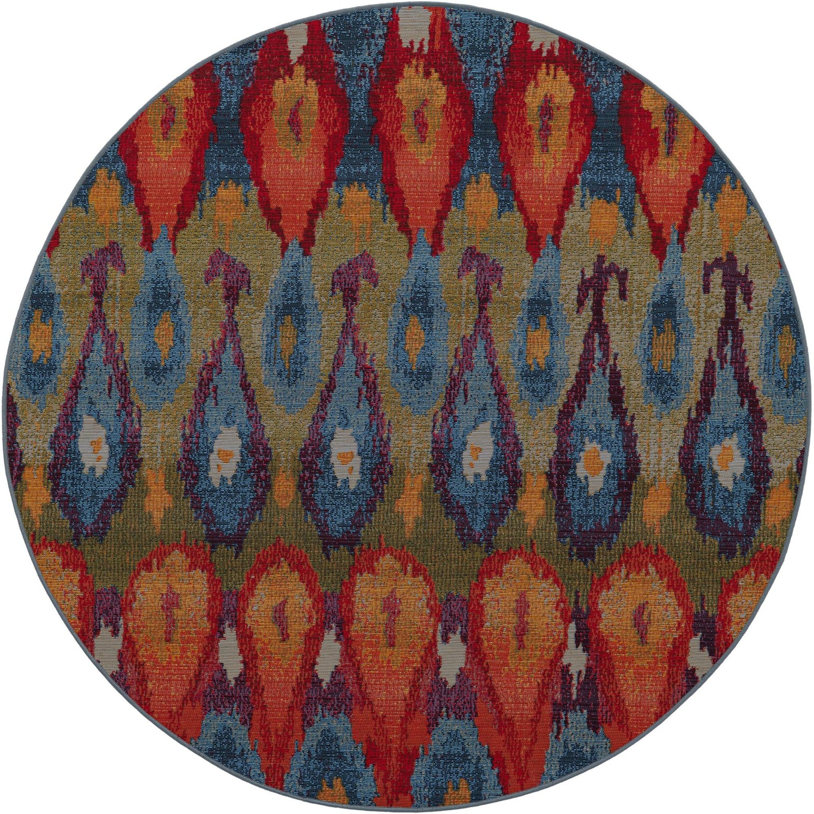 5' x 5' Lomax · Ikat teardrop Outdoor Rug, multi