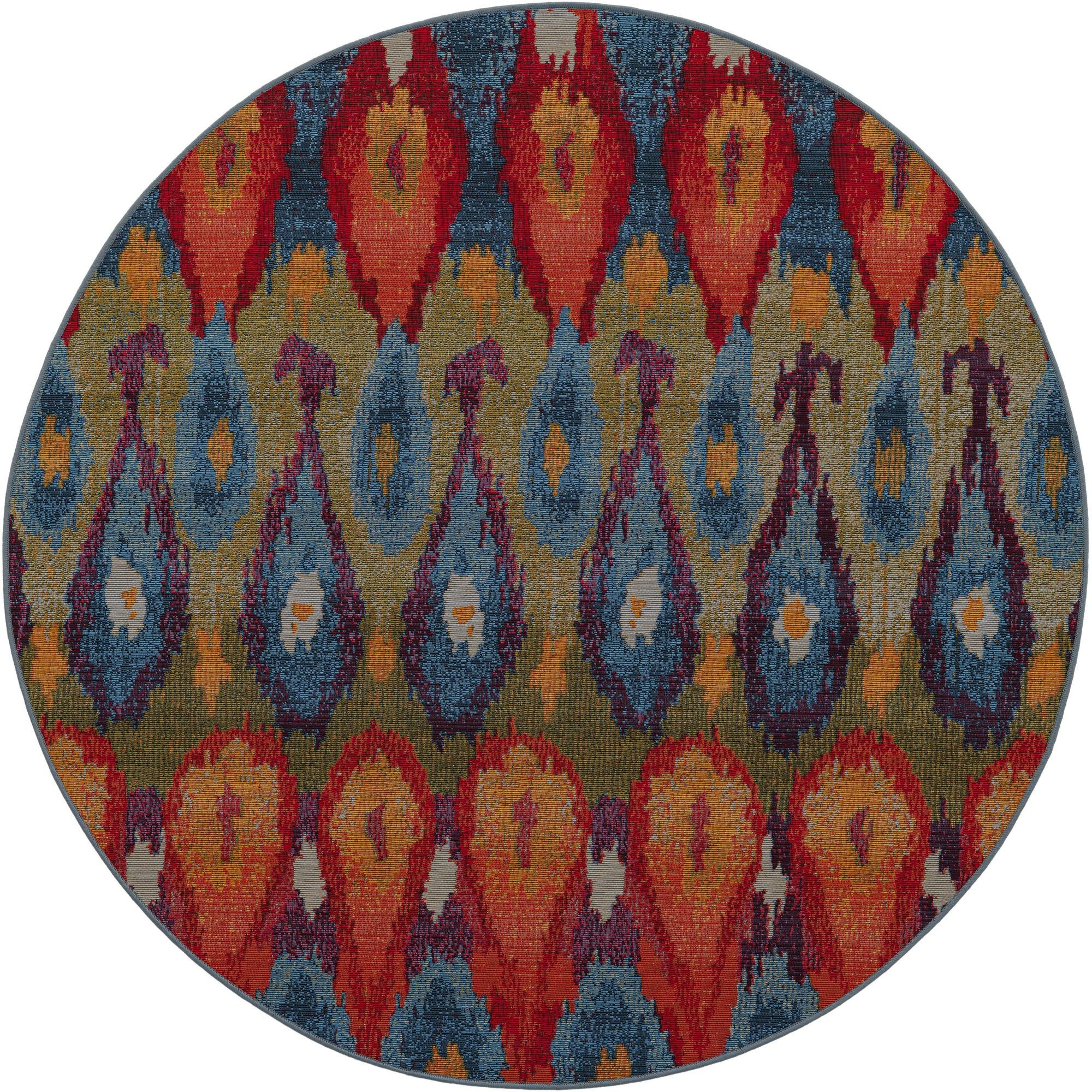 5' x 5' Lomax · Ikat teardrop Outdoor Rug, multi