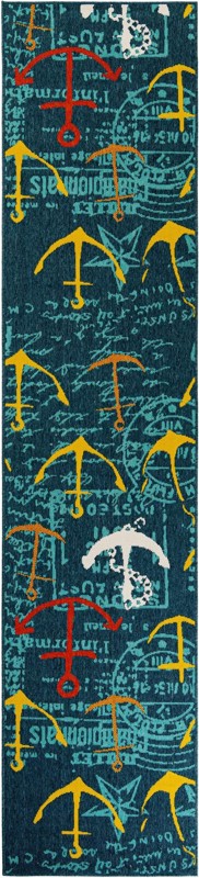 2' 7 x 12' Lavery · Pictoral Outdoor Rug, navy blue