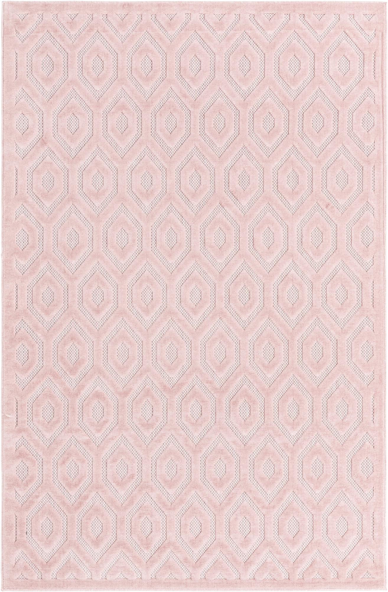 6' x 9' Roanoke · Geometric lattice Outdoor Rug, soft pink