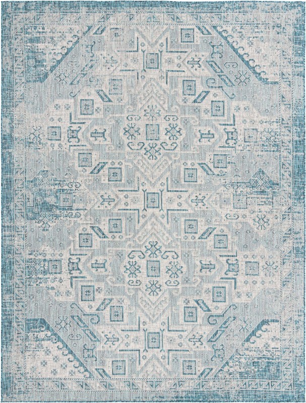 Estuary · Border Outdoor Rug, teal