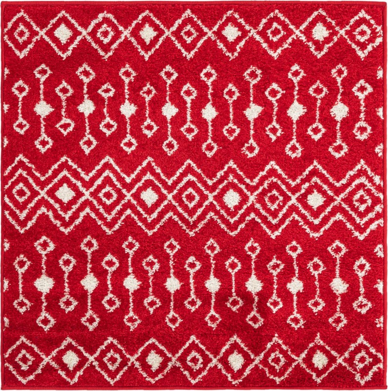3' 3 x 3' 3 Boswell · Geometric trellis rug, burgundy and ivory