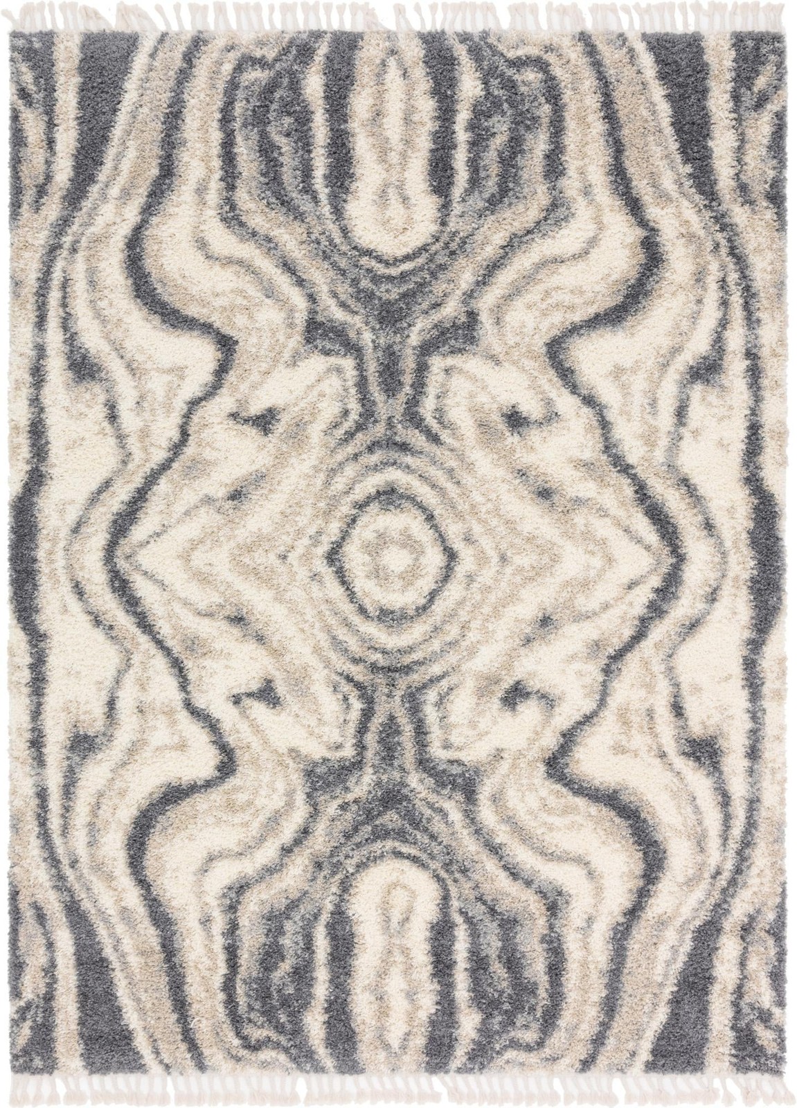 9' x 12' 2 Helena · Abstract Shag Rug, ivory and gray