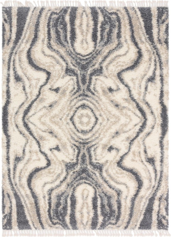 Helena · Abstract Shag Rug, ivory and gray