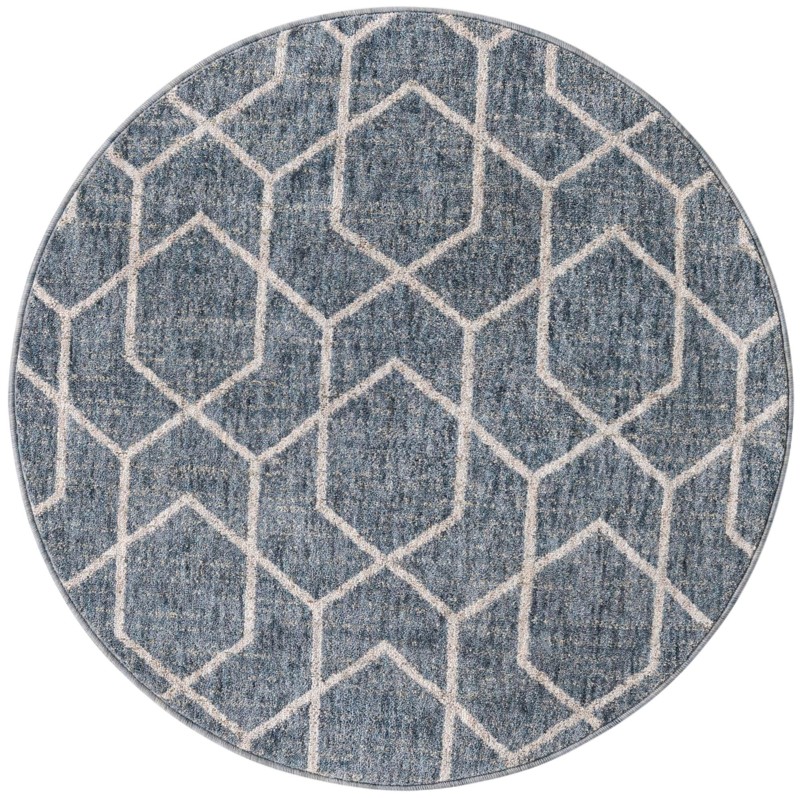 Glenwood · Geometric trellis rug, blue and ivory
