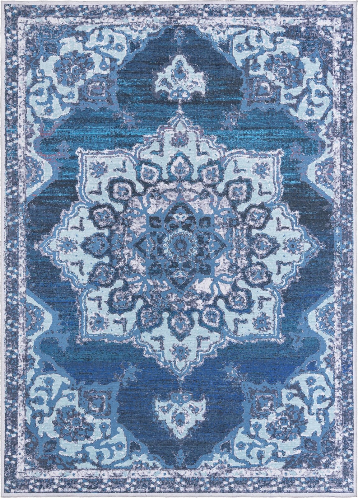 10' 6 x 14' Rideout · Medallion Washable Rug, navy and light blue