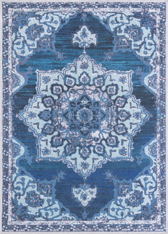 10' 6 x 14' Rideout · Medallion Washable Rug, navy and light blue