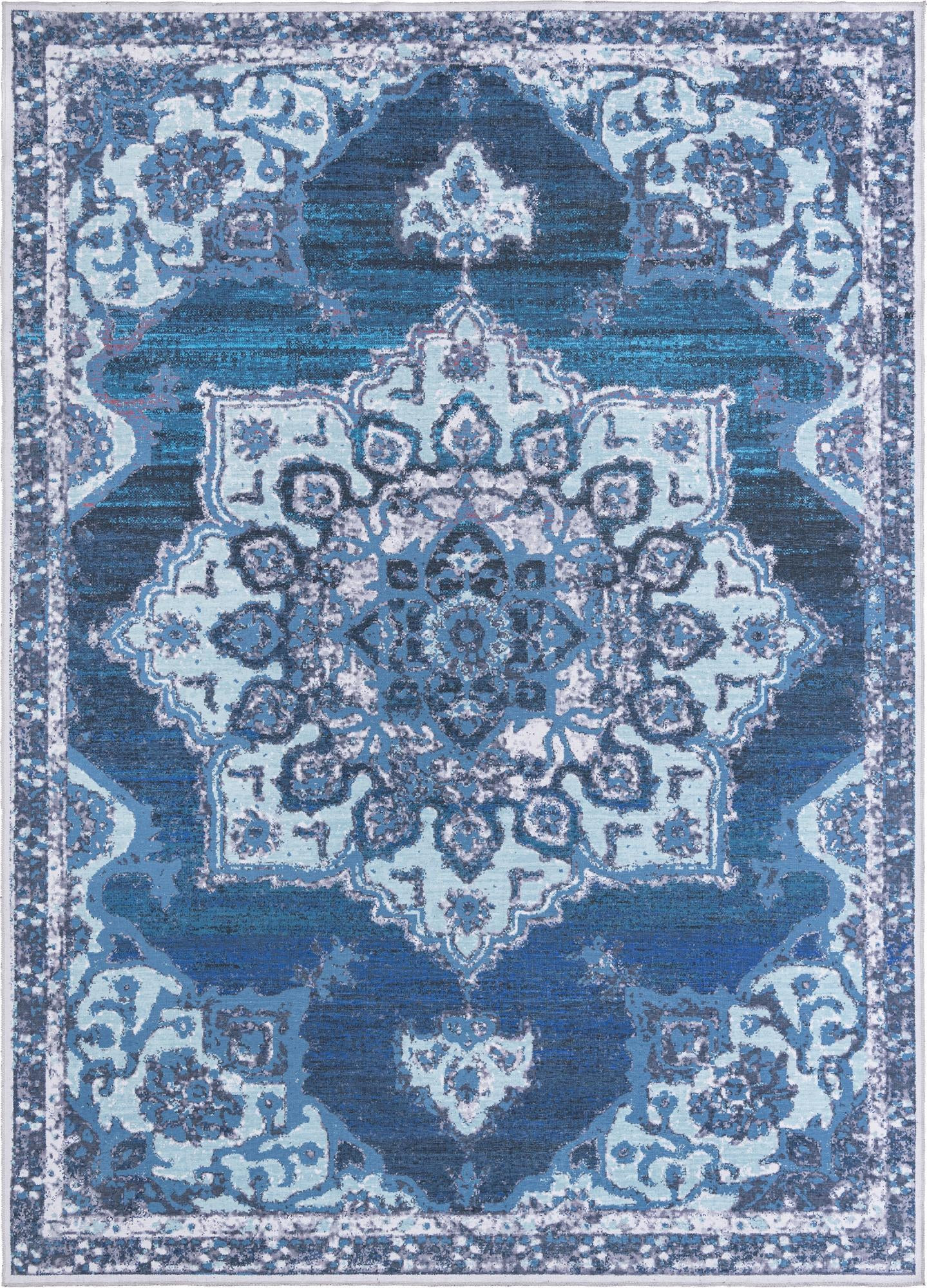 10' 6 x 14' Rideout · Medallion Washable Rug, navy and light blue