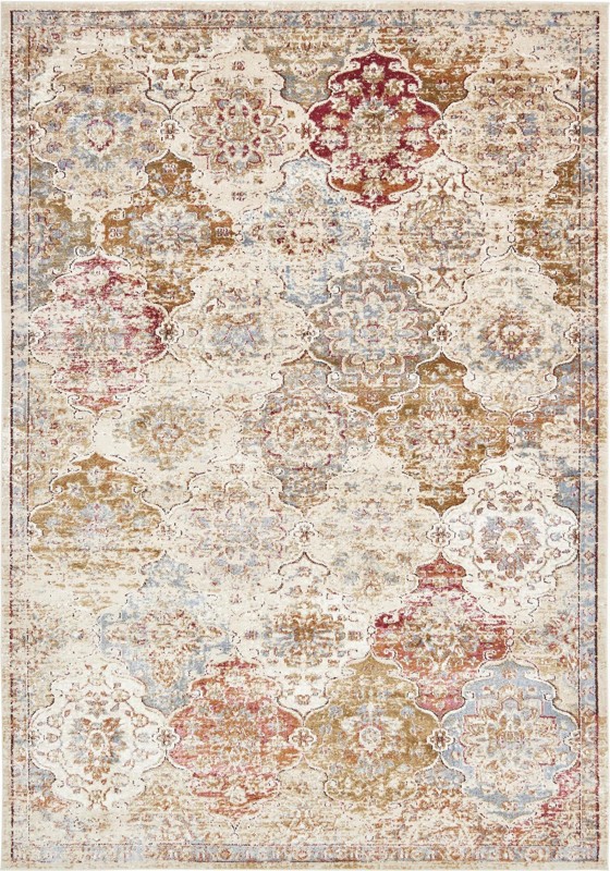 7' x 10' Melrose · Distressed medallion lattice rug, multicolor beige