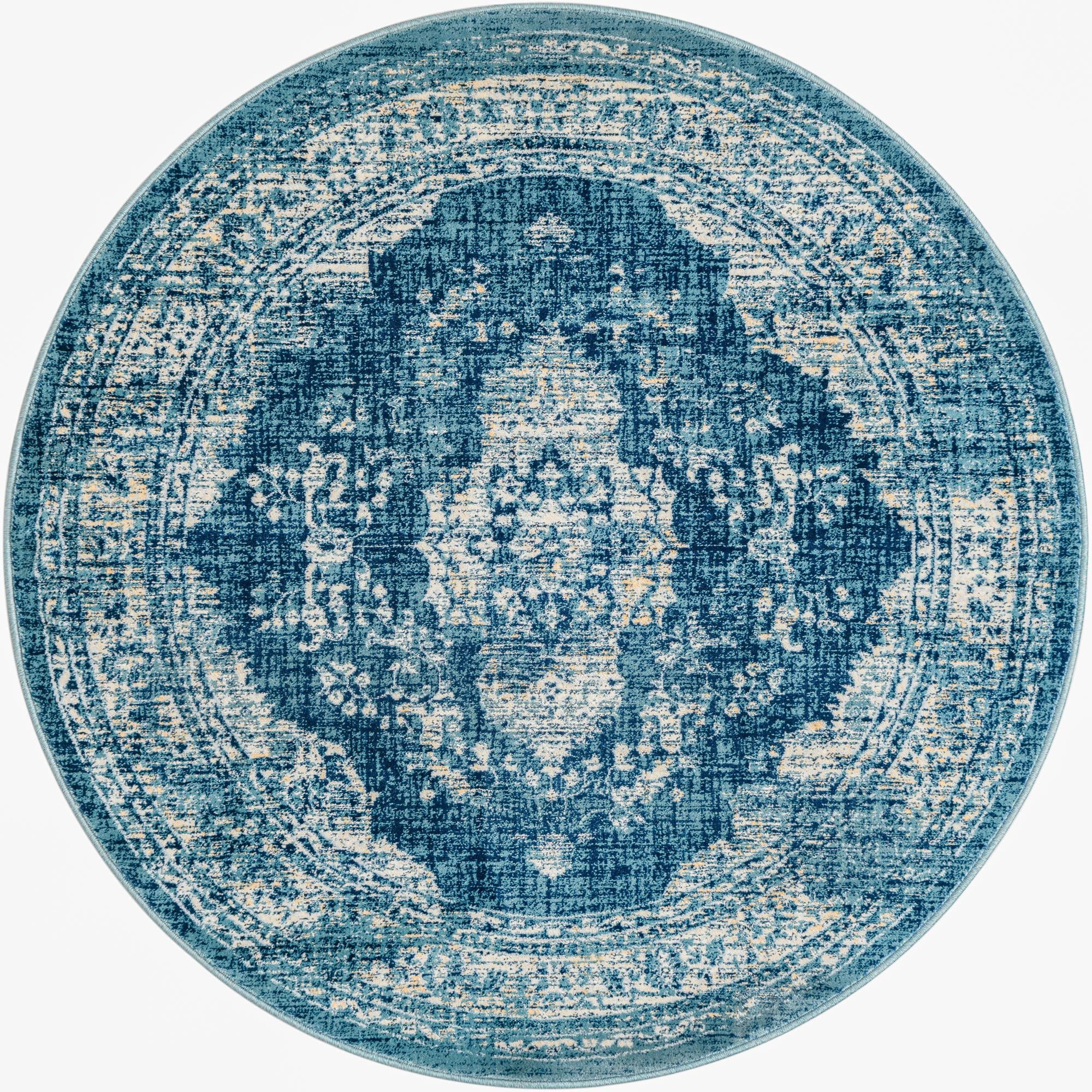 5' 3 x 5' 3 Fanshawe · Medallion rug, navy and beige