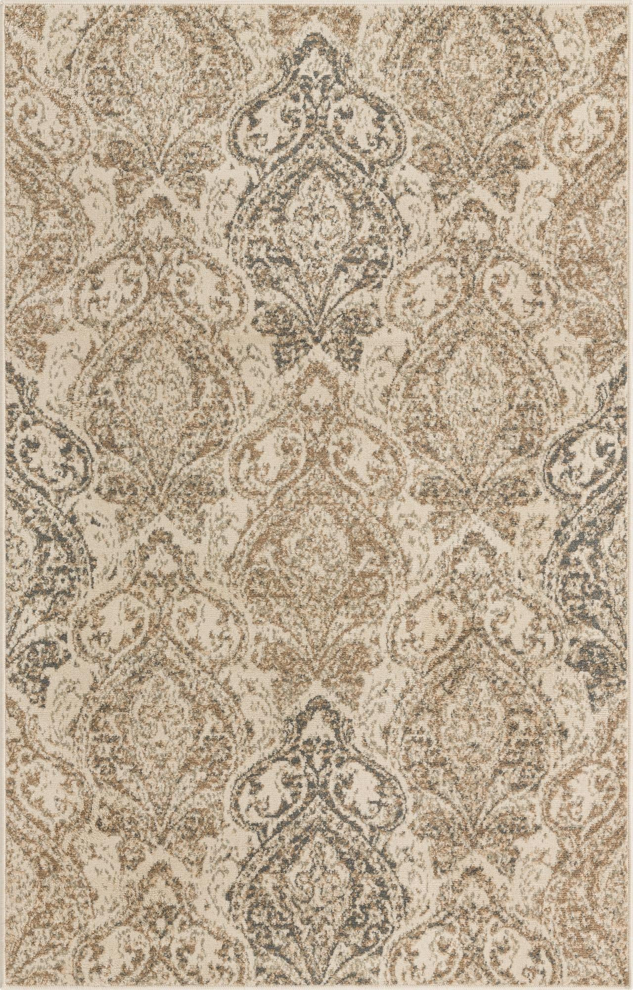 5' x 8' Maude · Damask rug, beige and brown