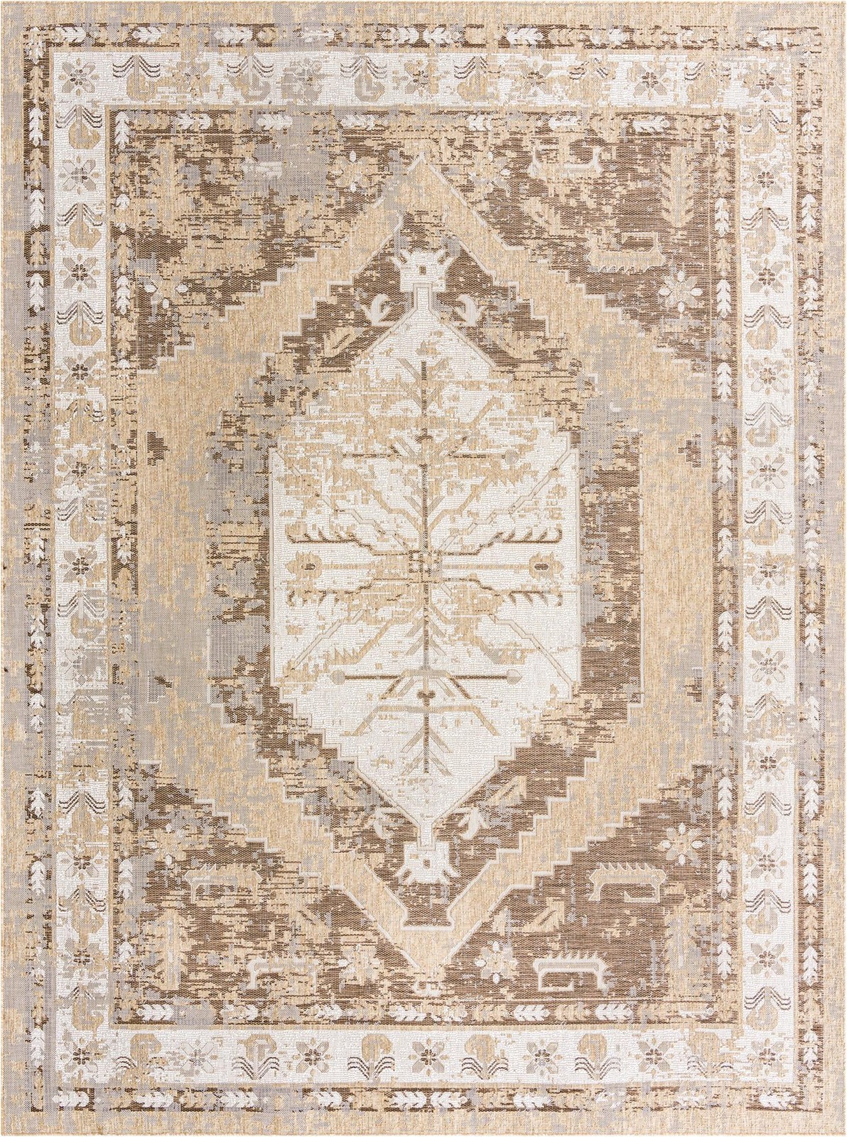 10' x 13' Wylie · Medallion Outdoor Rug, natural and brown