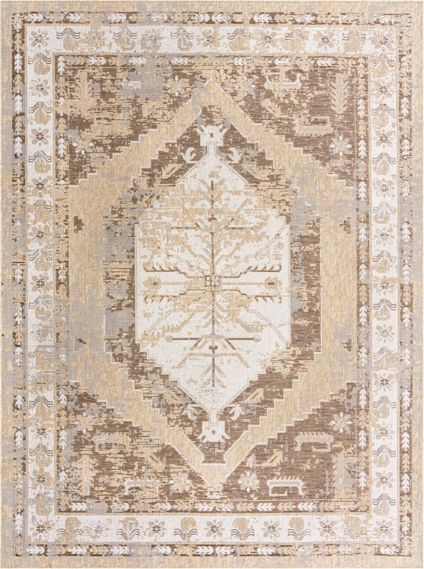 10' x 13' Wylie · Medallion Outdoor Rug, natural and brown