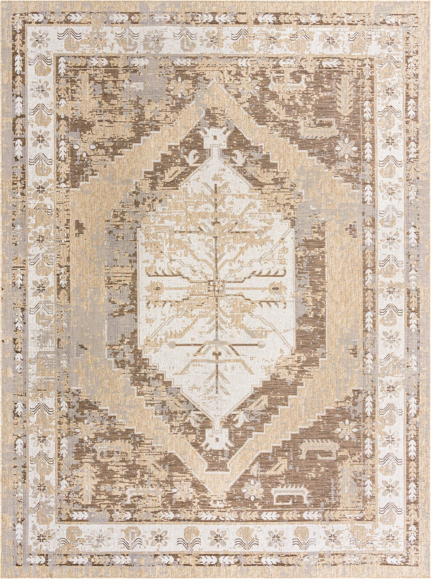 10' x 13' Wylie · Medallion Outdoor Rug, natural and brown